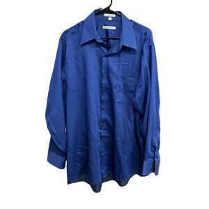 Geoffrey Beene Mens Wrinkle-Free Blue Sateen Dress Shirt XL